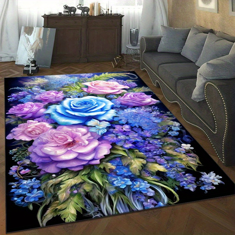 Home Textiles And Furnishing - Bloementapijt met blauwe en paarse rozen