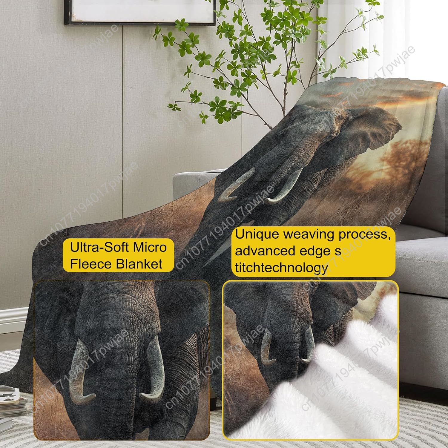 Fleece deken met olifant, real - Home Textiles Blanket recensie en prijs