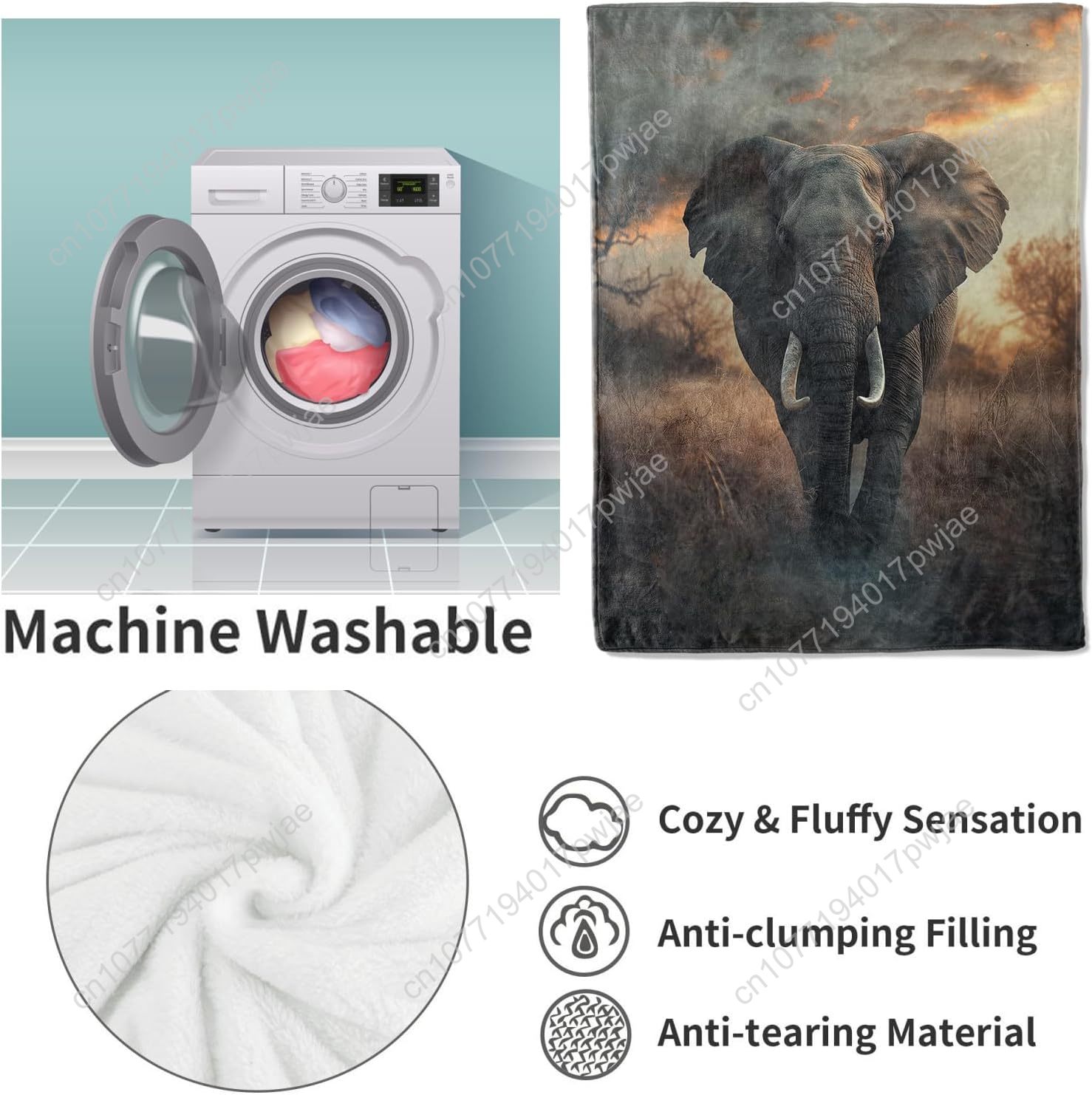 Fleece deken met olifant, real - Home Textiles Blanket recensie en prijs